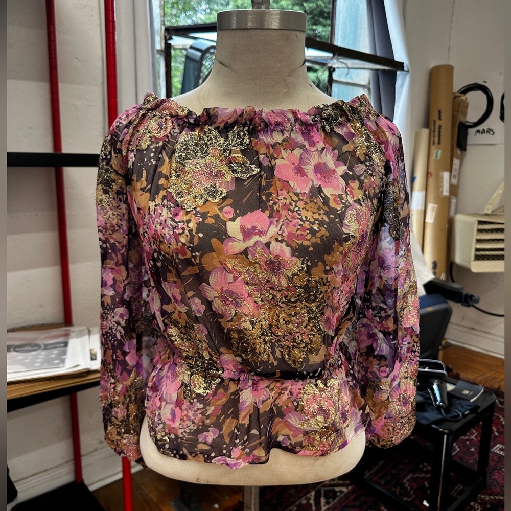 Vintage Paris Silk Lamé Floral Blouse